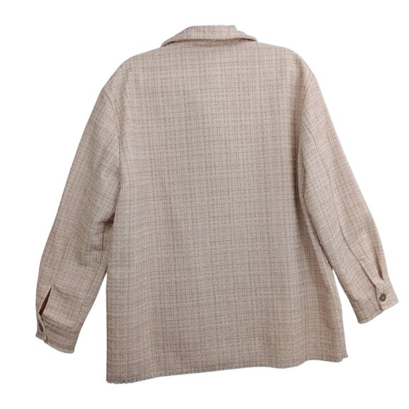 DAVI & DANI Women's Shacket Cream Tweed Buttoned Plaid Jacket Size L Oversized - Picture 2 of 8